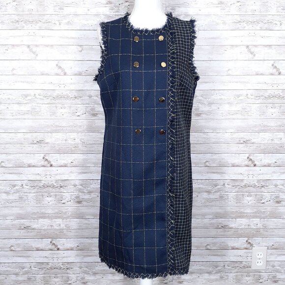 Julia Jordan Sleeveless Dress Size 14 Plaid Navy Blue 729A - Picture 1 of 6